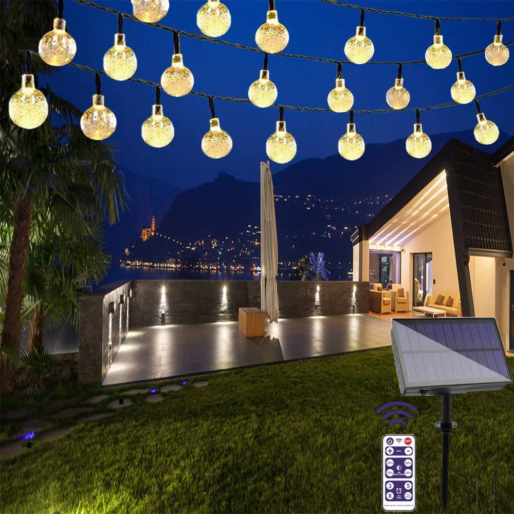 Remote Control with Big Solar Panel Cystal Ball String Light for Outdoor Living Dectoreation/Patio Porch/Backyard Gazebo/Camping Site