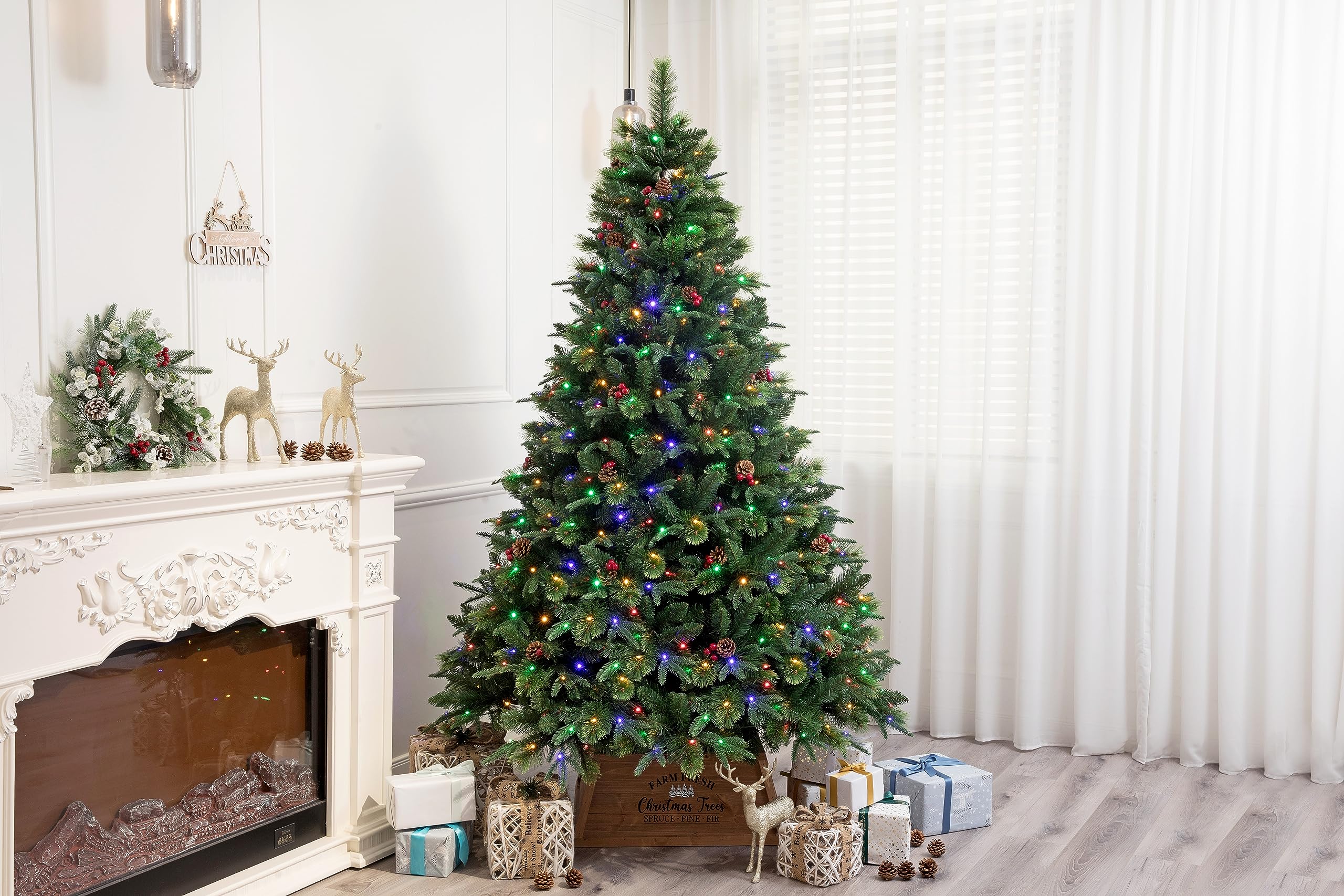 True Nature Beauty Realistic Pine Christmas Tree Pre-lit with Dual LED Lights