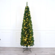 Classic Green Pine Pencil Christmas Tree Pre-lit with Warm White LED Lights