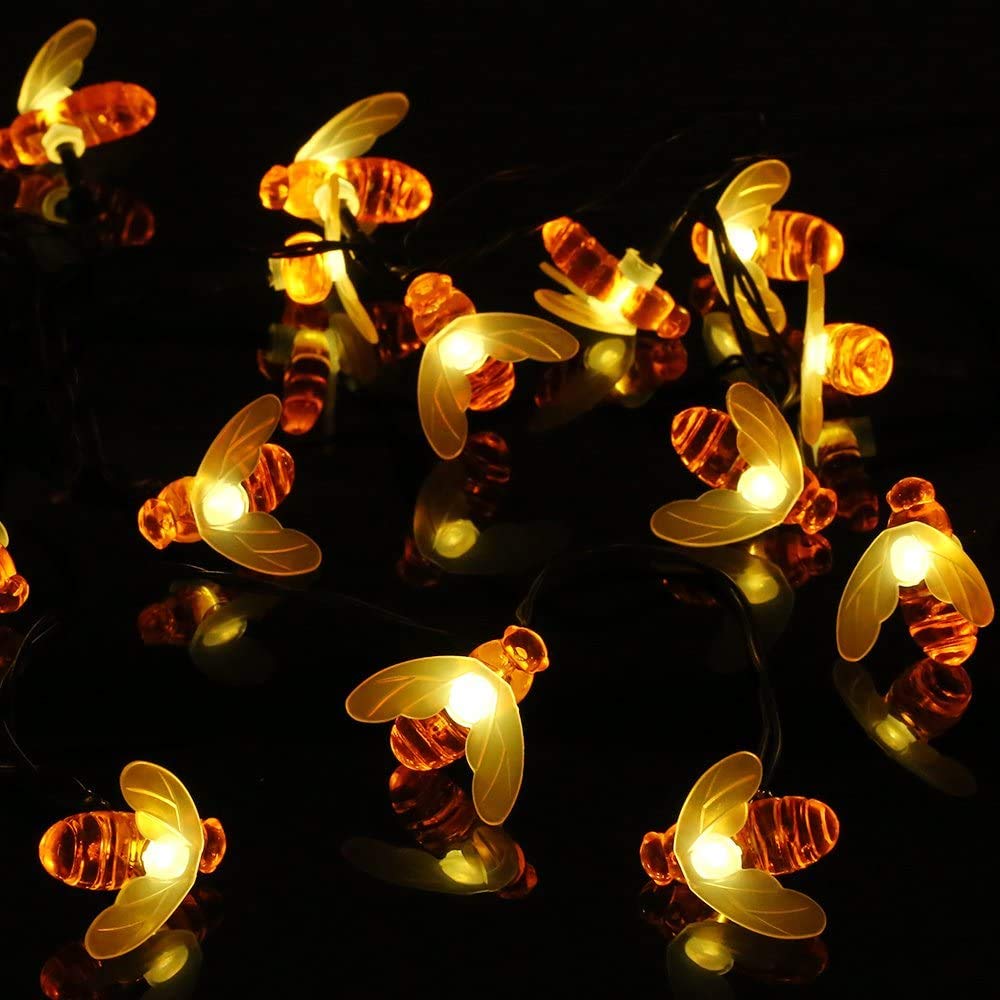 Remote Control Big Solar Power 60 LED Cute Bumblebee String Lights