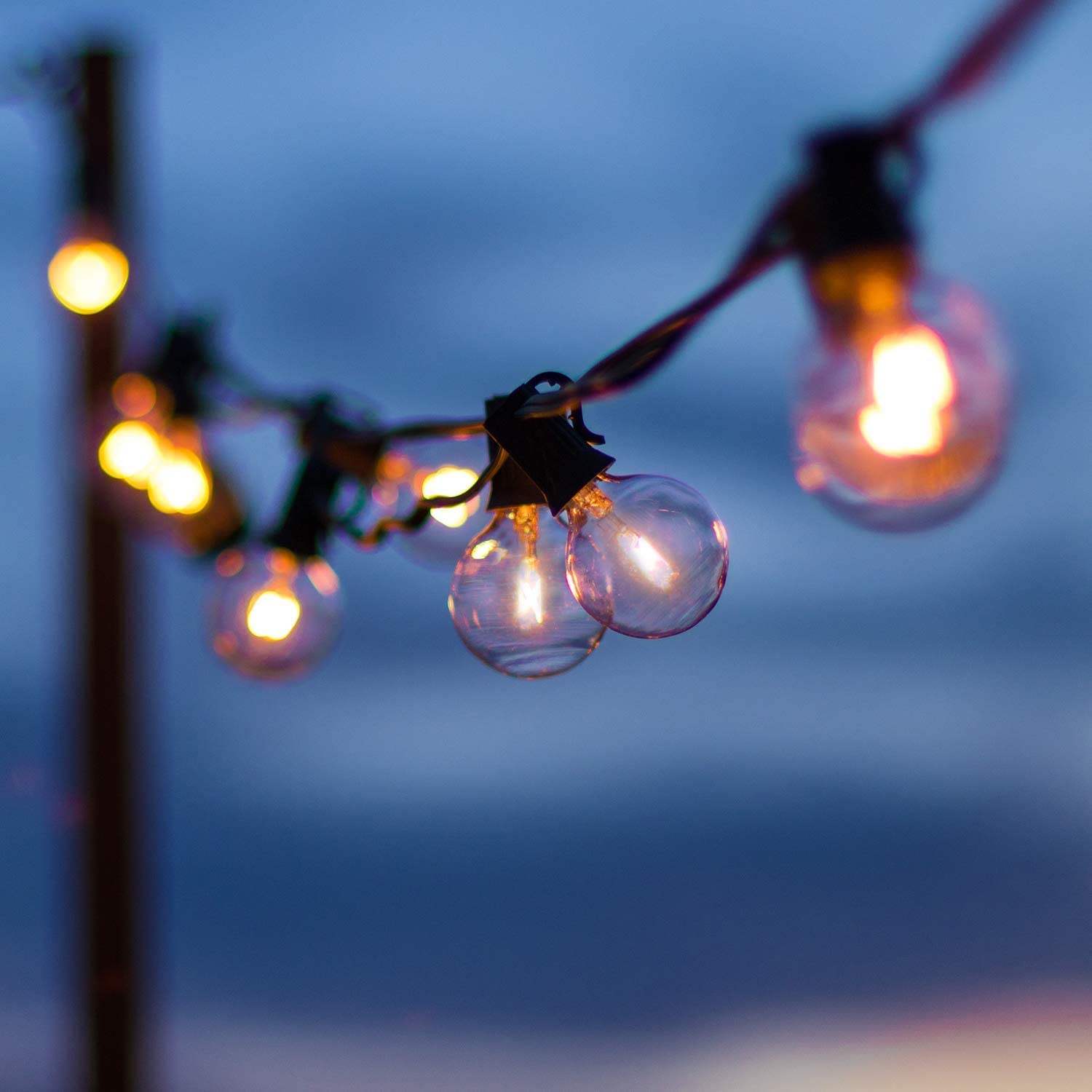 Holiday Stuff 25Ft G40 25+2 LED Solar Powered Outdoor String Lights/Patio Lights