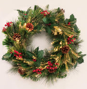 Holly Fest Fiber Optic Christmas Wreath with LED Lights