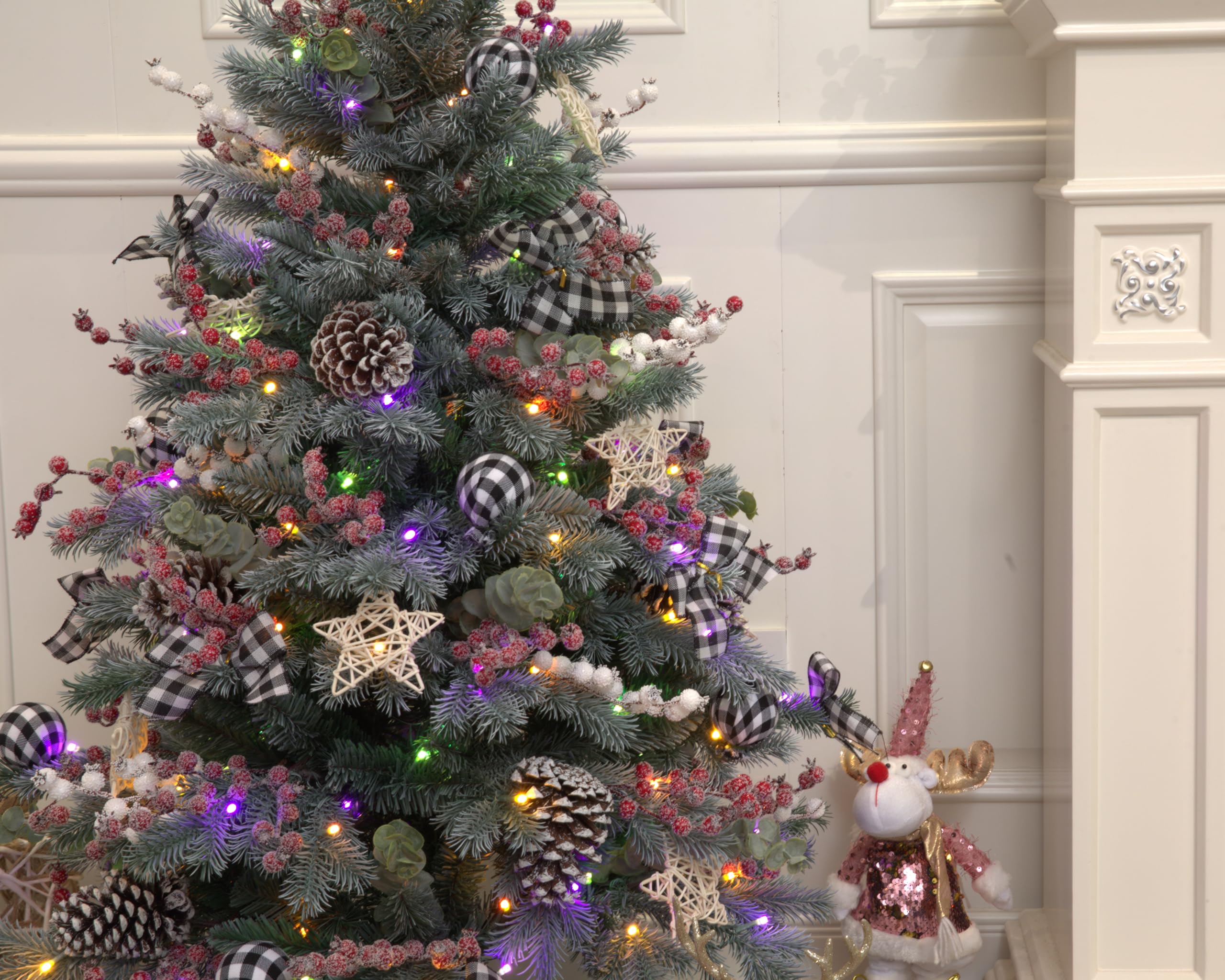 4Ft Potted Blue Spruce Christmas Tree Decorated with Country Style Ornaments