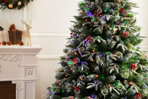 8ft Pre-lit Super Dual Flocked Pine Christmas Tree, Colour Changing LED Lights