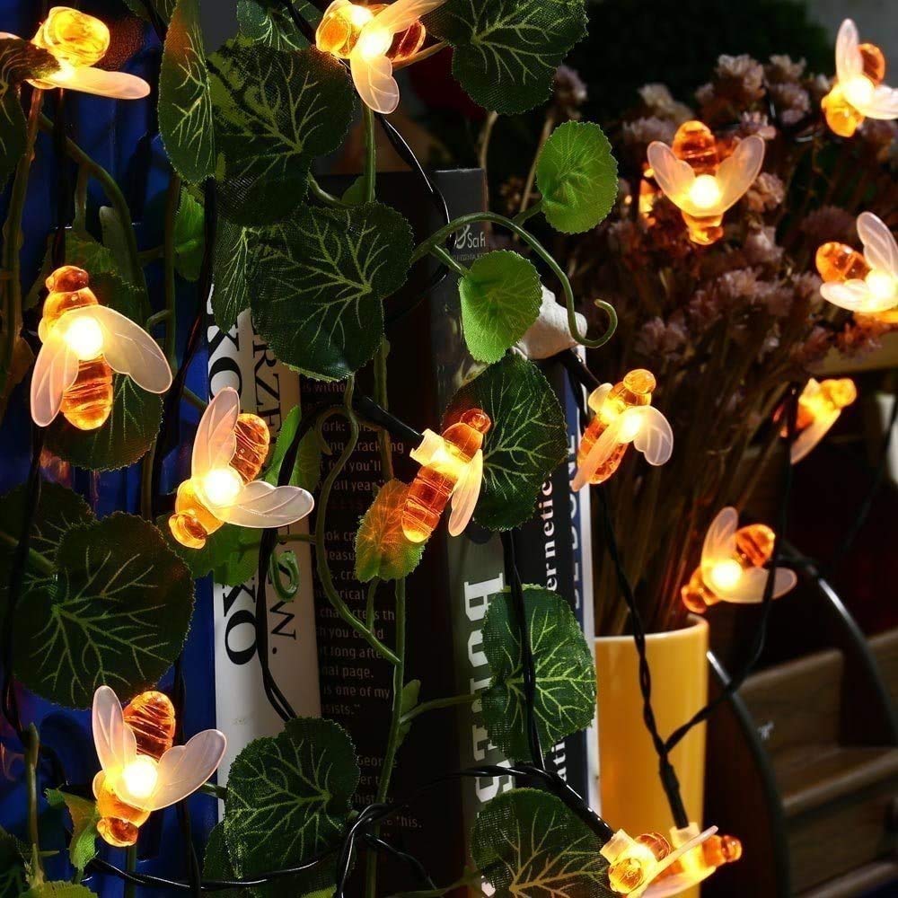 Remote Control Big Solar Power 60 LED Cute Bumblebee String Lights