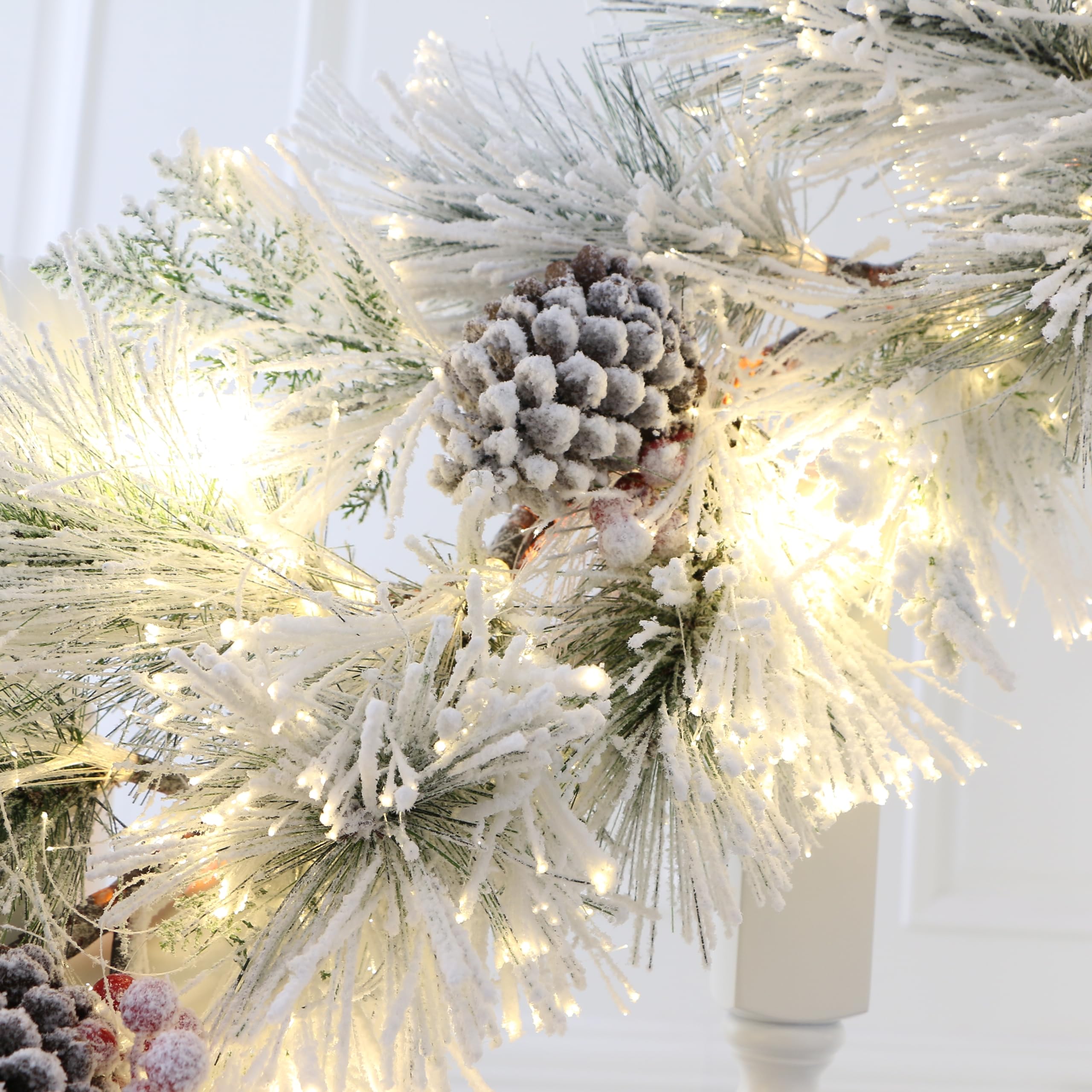 6.5ft Realistic Flocked Cedar Garlands with Fiber Optic Light.