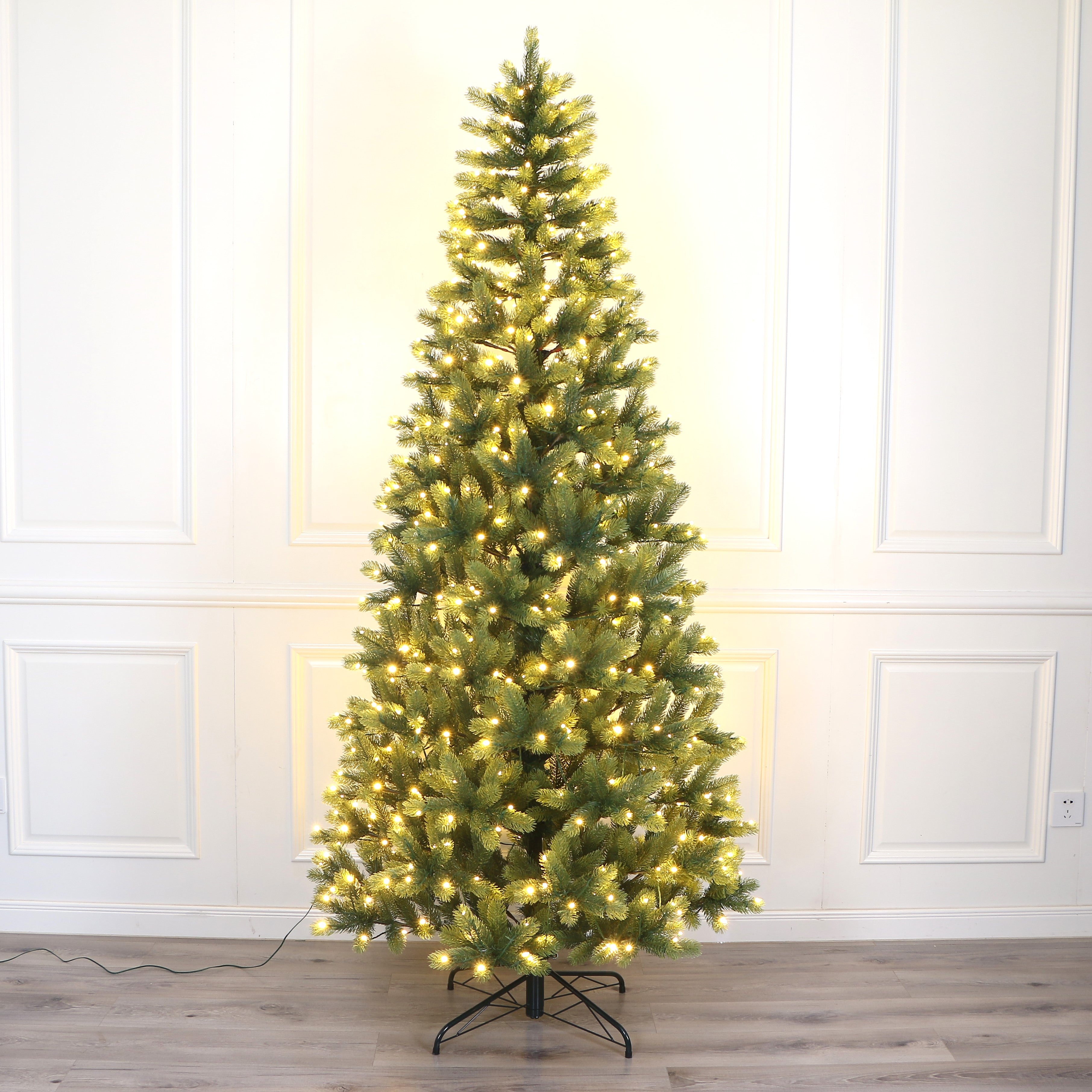 The Most Realistic White Spruce Christmas Tree Slim Shape, 100% Realistic PE, Pre-lit with Dual Color LED Lights