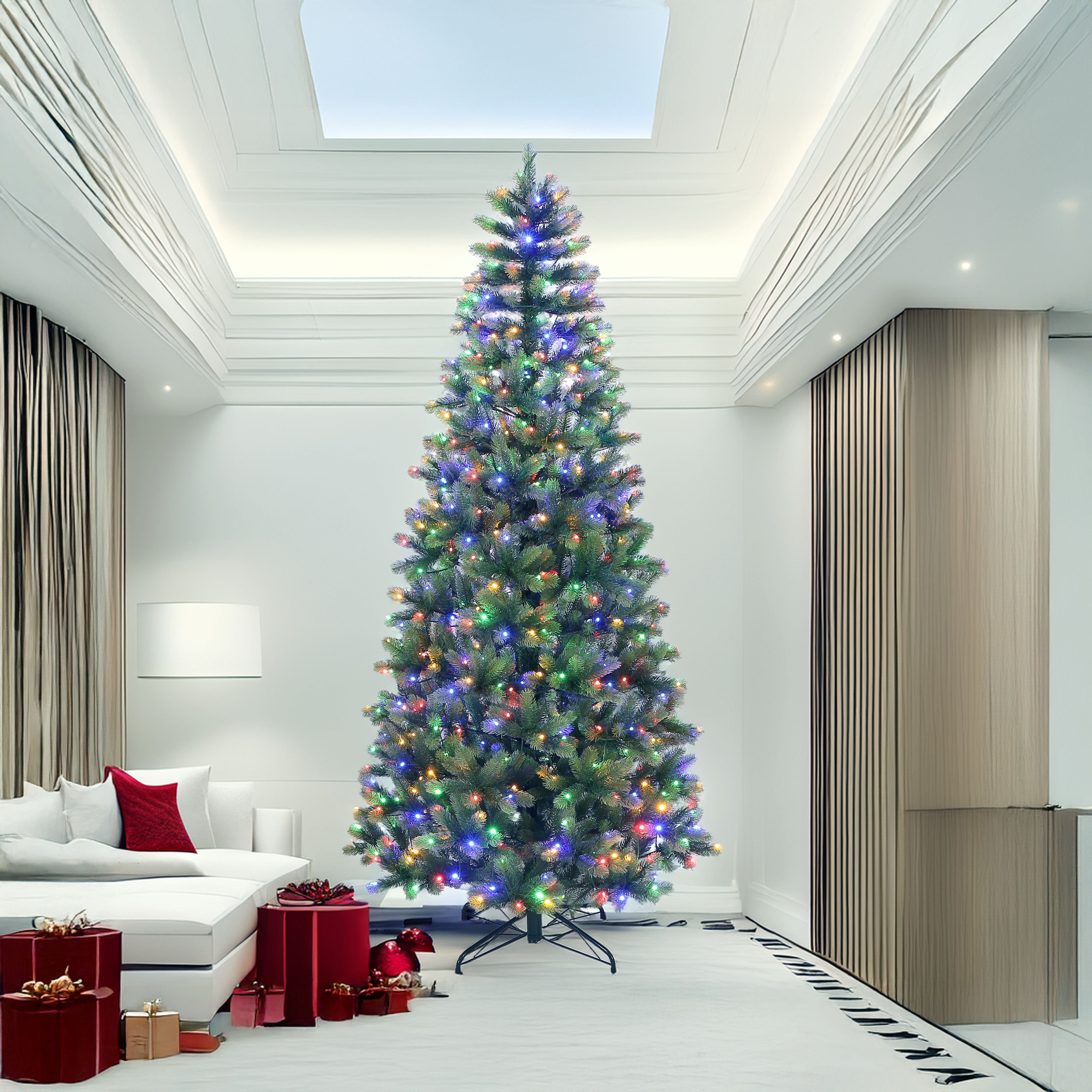 The Most Realistic White Spruce Christmas Tree Slim Shape, 100% Realistic PE, Pre-lit with Dual Color LED Lights