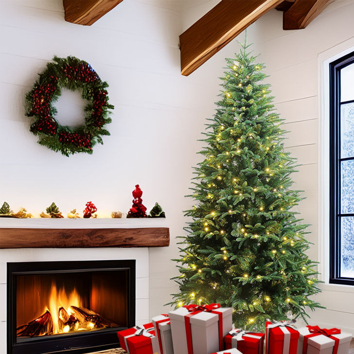 Luxury Real Feel Forest Fir Slim Christmas Tree Pre-lit with Dual Color LEDs