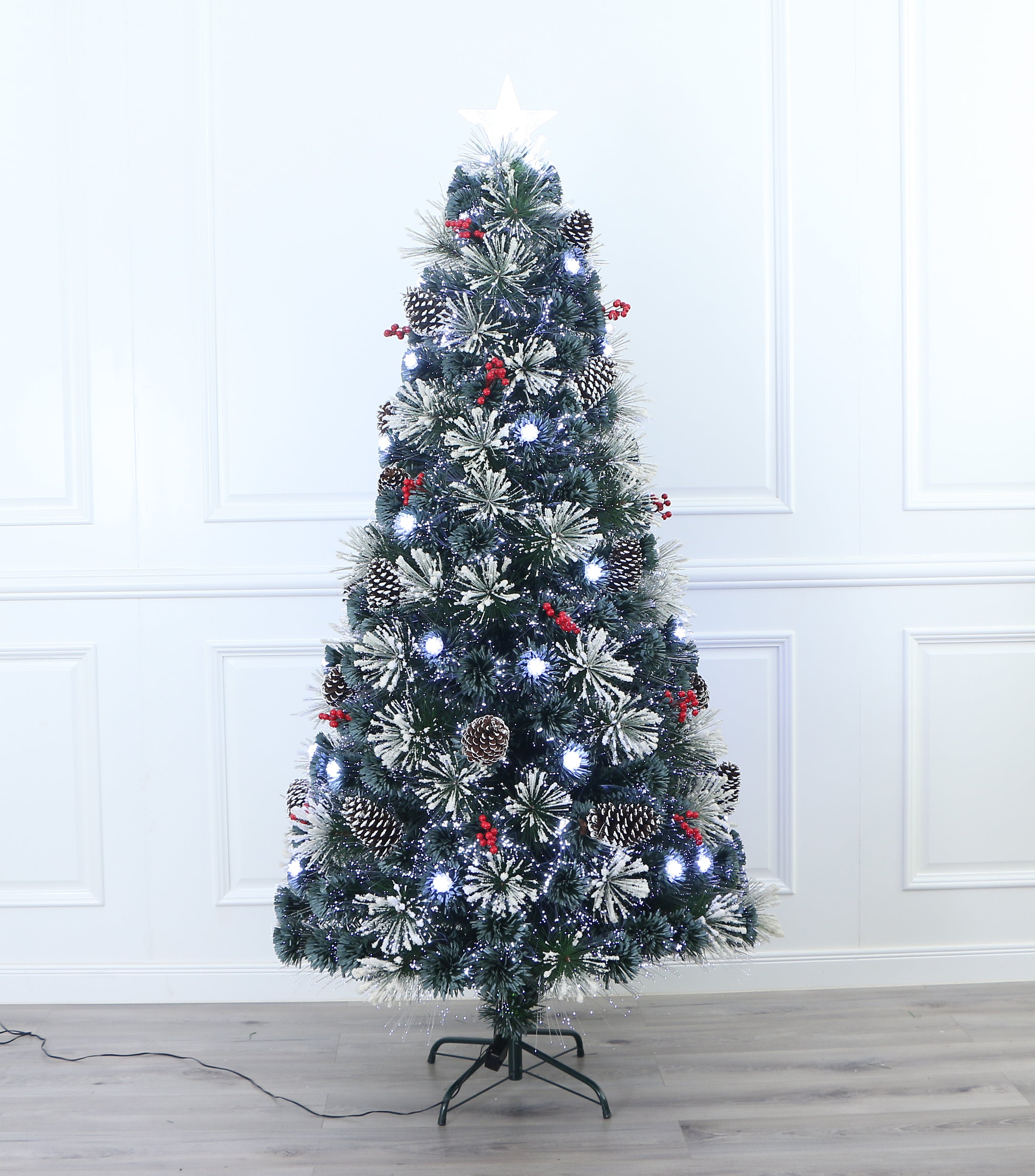 Snowy White Pine Pre-lit Flocked Fiber Optic Christmas Tree