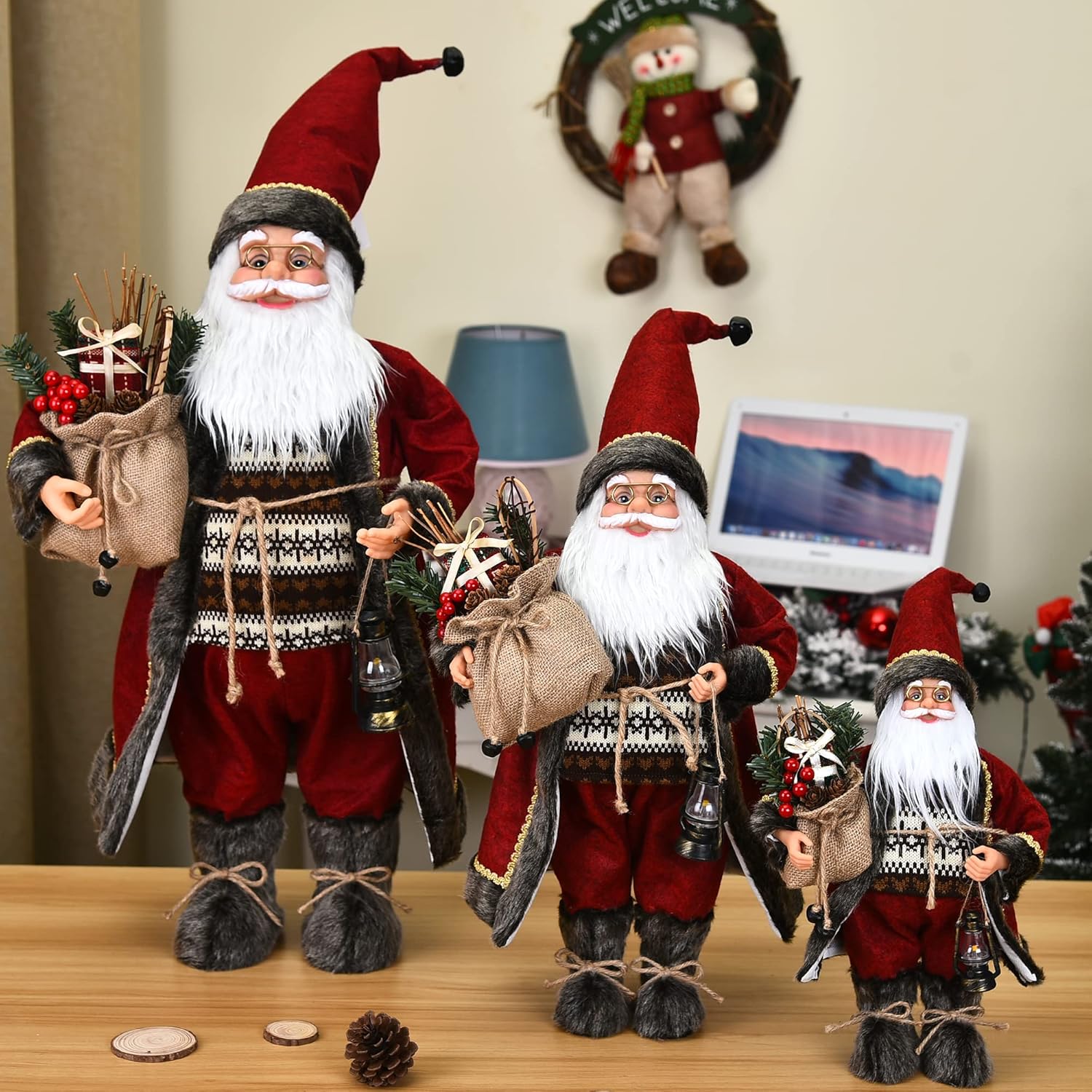 Standing Santa Claus Figure Christmas Display Ornament /Burgundy