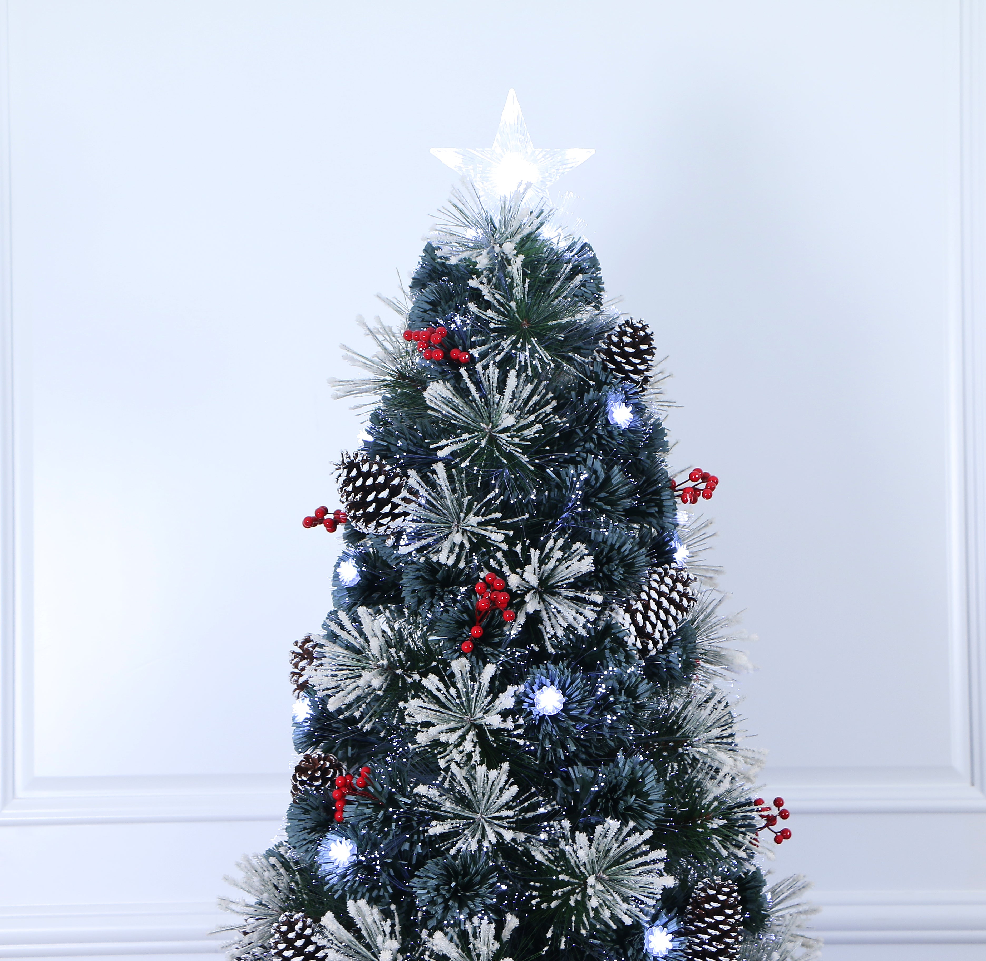 Snowy White Pine Pre-lit Flocked Fiber Optic Christmas Tree