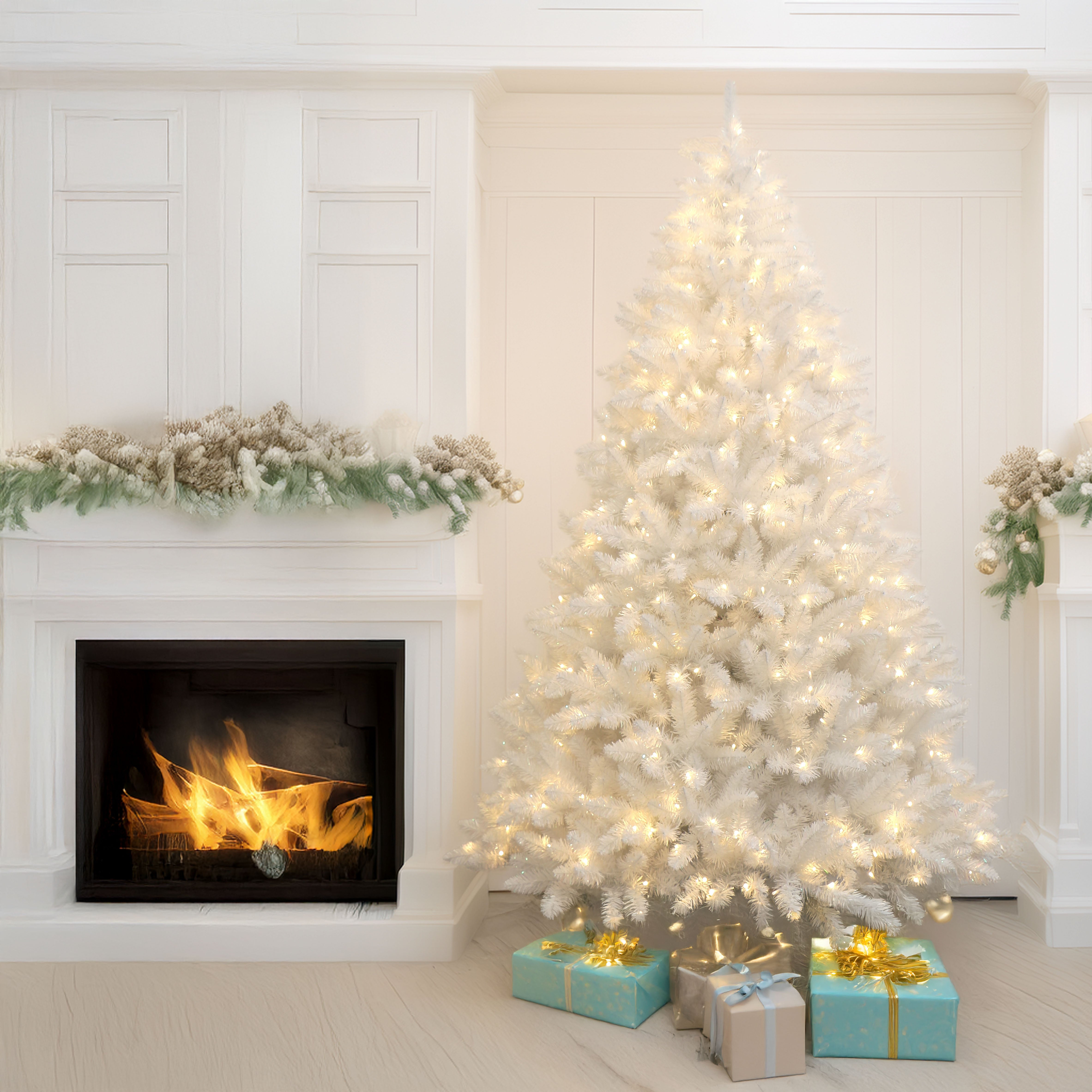 Sparkling White Christmas Tree Pre-lit with Warm-white LED Lights