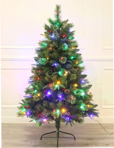 5Ft Realistic Blossom Pine Christmas Tree Pre-lit with Dual Color LED Lights