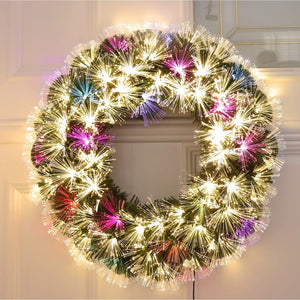 24'' Color Changing LED Fiber Optic Christmas Wreath (White Multi Color, 24in.)