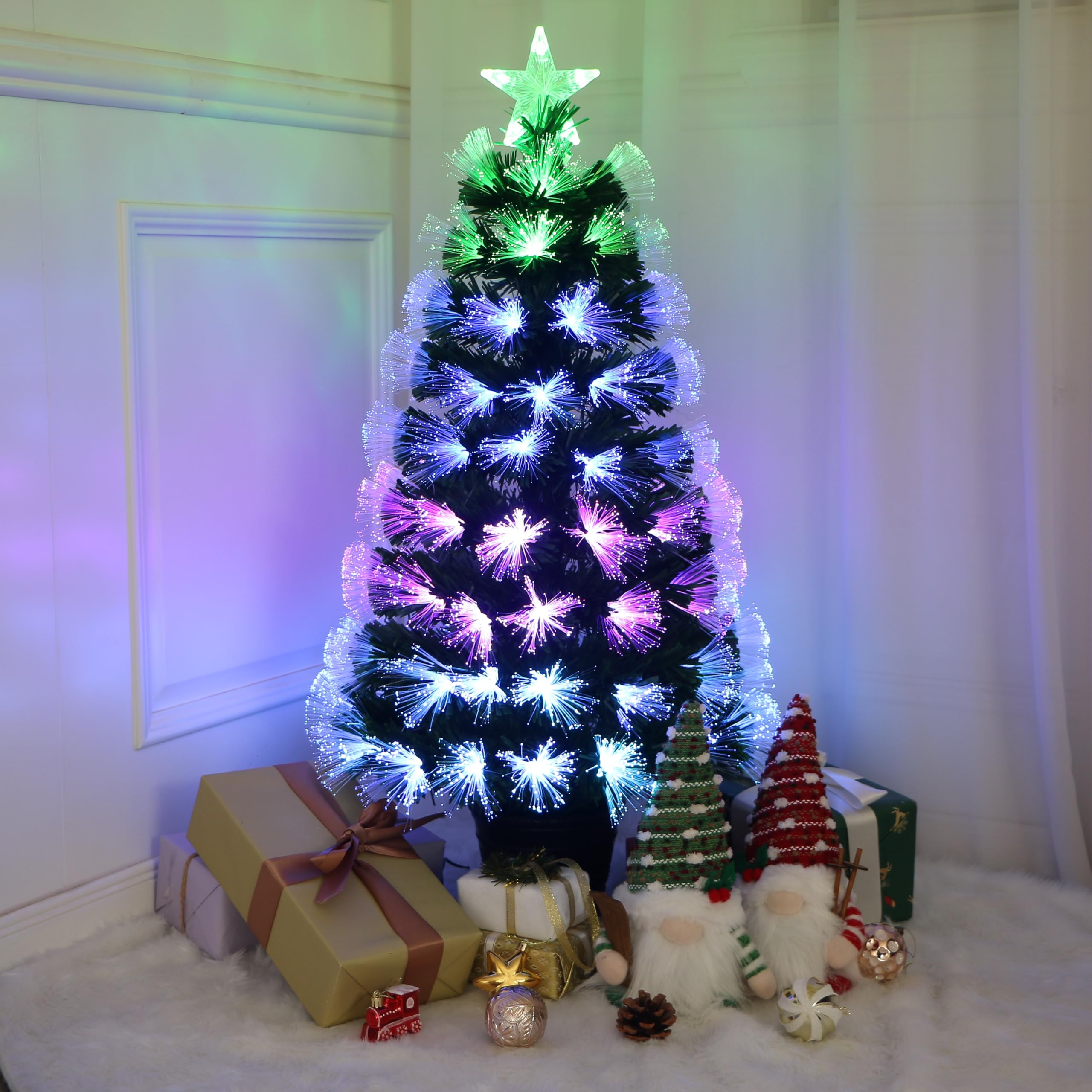 Remote Control RGB LED Pre-Lit Artificial Christmas Tree with Star Topper