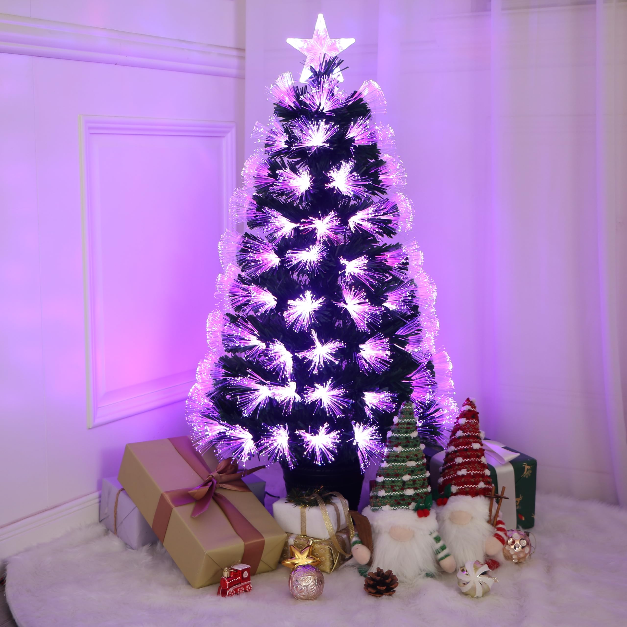 Remote Control RGB LED Pre-Lit Artificial Christmas Tree with Star Topper