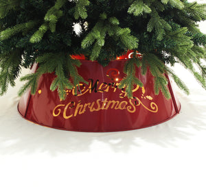 Metal Merry Christmas Tree Collar with Lights